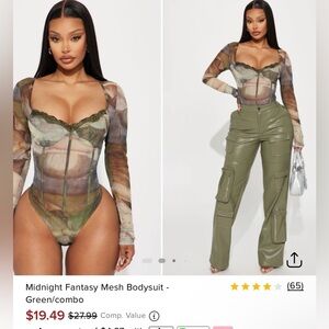 Fashion Nova Enchanting Mesh Bodysuit - Green and Brown